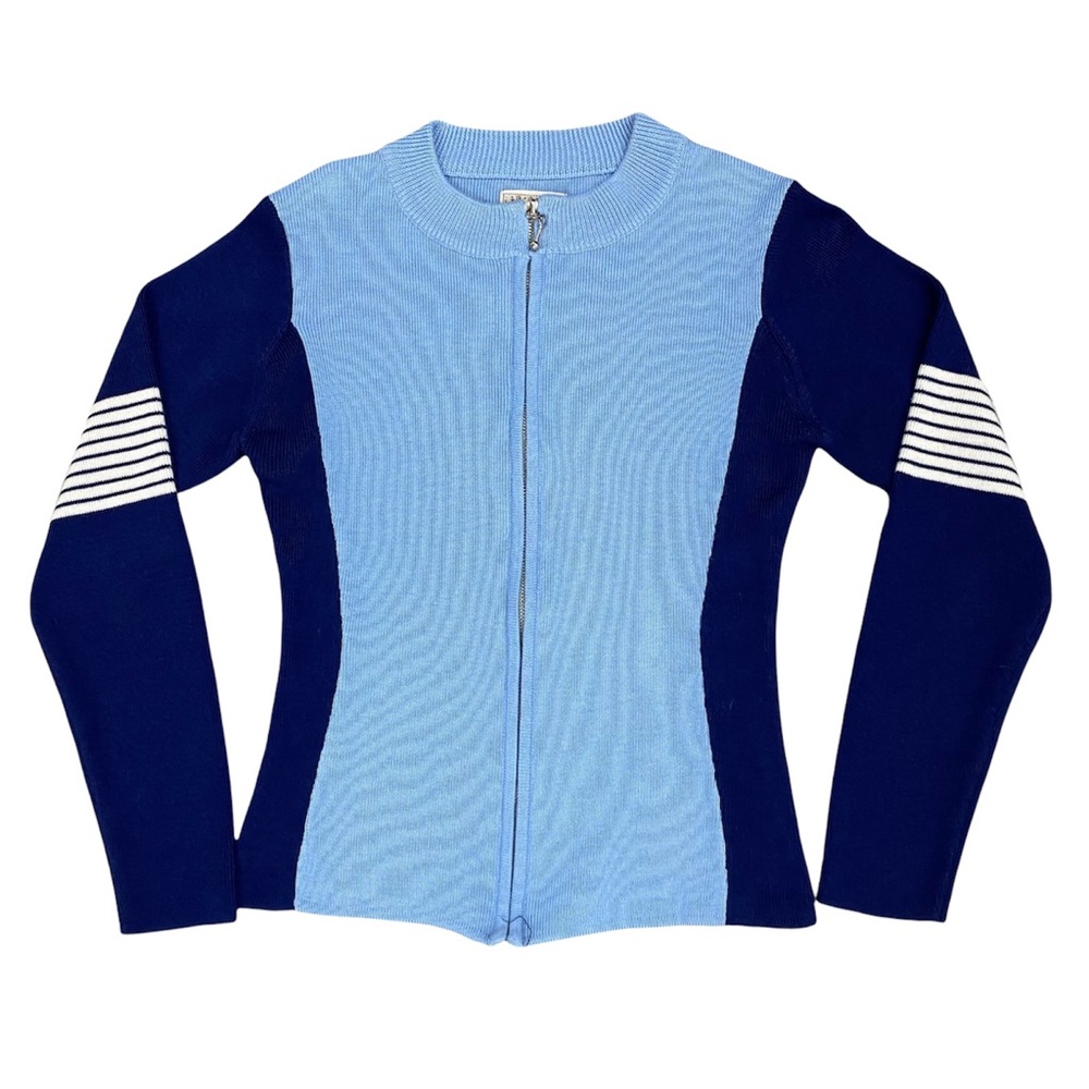 Vintage Higher State Full Zip Cardigan Sweater, Two Tone Blue